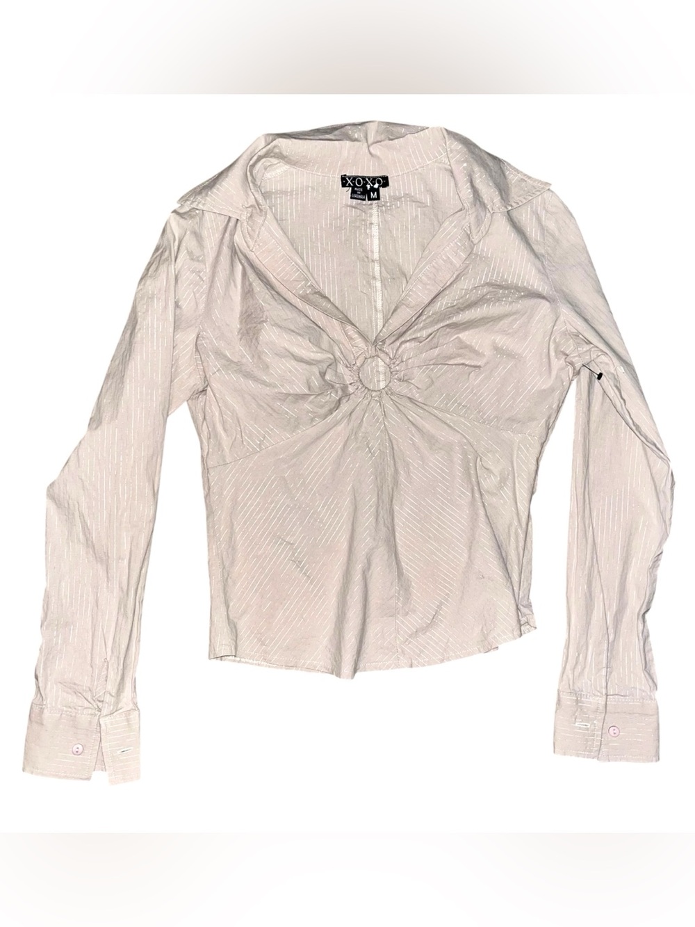 Vintage y2k early 2000s  Xoxo White keyhole-Front Long Sleeve Shirt